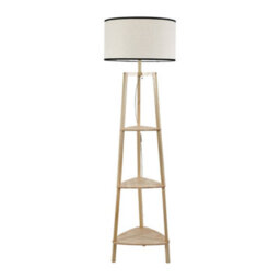 Valuelights Hiru Natural 3 Tier Shelf Floor Lamp With Black Trim Linen Shade - thumbnail 2