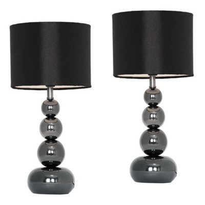 Valuelights Marissa Pair Of Black Chrome Table Lamps With Black Faux Silk Shades - image 1