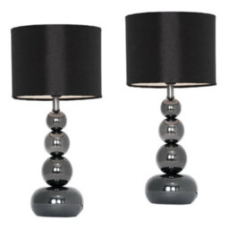Valuelights Marissa Pair Of Black Chrome Table Lamps With Black Faux Silk Shades - thumbnail 1