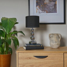 Valuelights Marissa Pair Of Black Chrome Table Lamps With Black Faux Silk Shades - thumbnail 4