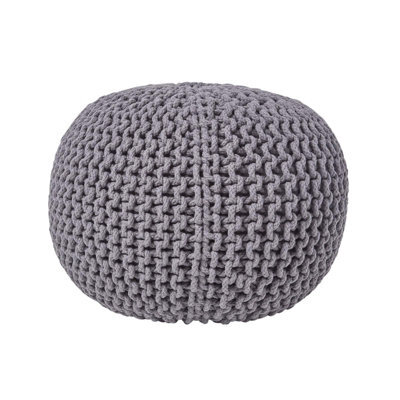 Homescapes Sea Grey Round Cotton Knitted Pouffe Footstool - image 1