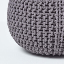 Homescapes Sea Grey Round Cotton Knitted Pouffe Footstool - thumbnail 4
