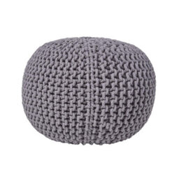 Homescapes Sea Grey Round Cotton Knitted Pouffe Footstool - thumbnail 1