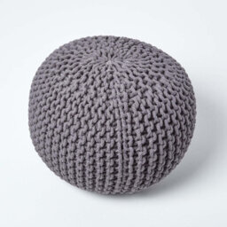 Homescapes Sea Grey Round Cotton Knitted Pouffe Footstool - thumbnail 3