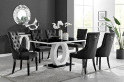 Furniturebox Giovani Rectangular 6 Seat White High Gloss Unique Halo Dining Table Black Glass Top 6 Black Velvet Black Leg Belgravia Chairs - thumbnail 1