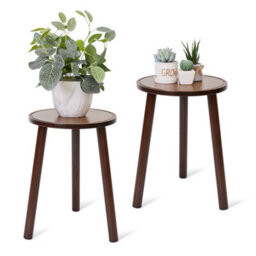 Fativo  2X Small Side Table Round End Table Wood Plant Stand 3-Legs Stool Furniture Home 305mmw