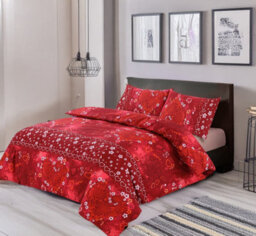 Duvet Cover And Pillowcase Set Love Heart Design Polycotton Bed Linen Red