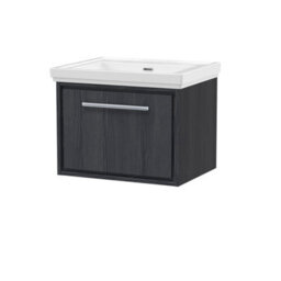 Hudson Reed Wall Hung 1-Drawer Vanity, In-Frame Design, Graphite Grey Woodgrain, Fireclay, 630X471X497mm - thumbnail 2