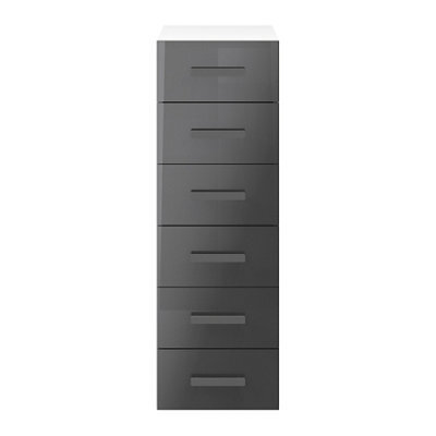 GoodHome Atomia Freestanding Gloss Anthracite & White 6 Drawer Chest Of Drawers (H)1125mm (W)375mm (D)450mm - image 1