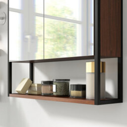 Homcom Industrial Bathroom Cabinet With 2 Mirrored Doors Open Shelf, Natural - thumbnail 9