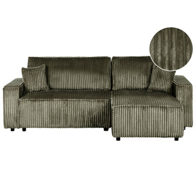 Beliani Corner Sofa Bed 3 Seater Abacka Corduroy Green With Storage Left Hand - image 1