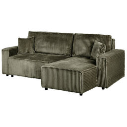 Beliani Corner Sofa Bed 3 Seater Abacka Corduroy Green With Storage Left Hand - thumbnail 6