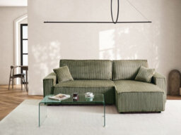 Beliani Corner Sofa Bed 3 Seater Abacka Corduroy Green With Storage Left Hand - thumbnail 2