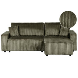 Beliani Corner Sofa Bed 3 Seater Abacka Corduroy Green With Storage Left Hand