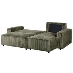 Beliani Corner Sofa Bed 3 Seater Abacka Corduroy Green With Storage Left Hand - thumbnail 7