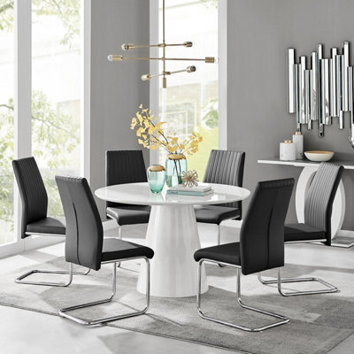 Furniturebox Uk Palma White High Gloss Round Dining Table & 6 Black Lorenzo Chairs - image 1