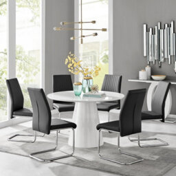 Furniturebox Uk Palma White High Gloss Round Dining Table & 6 Black Lorenzo Chairs - thumbnail 1