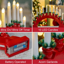 The Christmas Workshop 71169 Red Arched Wooden Candle Bridge With Candle Holders - thumbnail 3