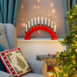 The Christmas Workshop 71169 Red Arched Wooden Candle Bridge With Candle Holders - thumbnail 4