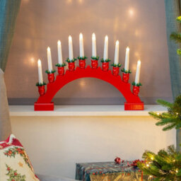 The Christmas Workshop 71169 Red Arched Wooden Candle Bridge With Candle Holders - thumbnail 6