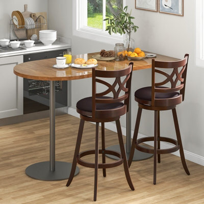 "Costway Set Of 2 Bar Stools Counter Height Chair Pub 360 Swiveling Upholstered Seat 29""" - image 1