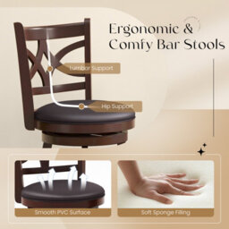 "Costway Set Of 2 Bar Stools Counter Height Chair Pub 360 Swiveling Upholstered Seat 29""" - thumbnail 5