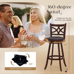 "Costway Set Of 2 Bar Stools Counter Height Chair Pub 360 Swiveling Upholstered Seat 29""" - thumbnail 6