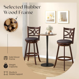 "Costway Set Of 2 Bar Stools Counter Height Chair Pub 360 Swiveling Upholstered Seat 29""" - thumbnail 4