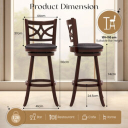 "Costway Set Of 2 Bar Stools Counter Height Chair Pub 360 Swiveling Upholstered Seat 29""" - thumbnail 3