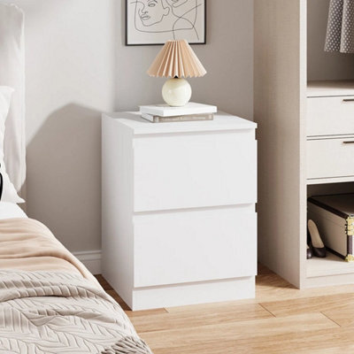 1Pc Bedside Table With Charging Station Nightstand Cabinet Gift White 2 Drawer - image 1