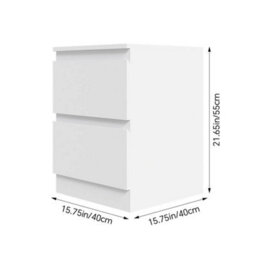 1Pc Bedside Table With Charging Station Nightstand Cabinet Gift White 2 Drawer - thumbnail 2
