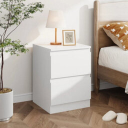 1Pc Bedside Table With Charging Station Nightstand Cabinet Gift White 2 Drawer - thumbnail 4
