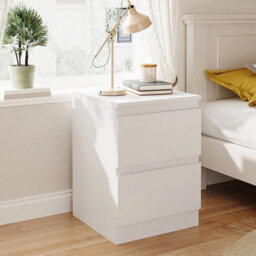 1Pc Bedside Table With Charging Station Nightstand Cabinet Gift White 2 Drawer - thumbnail 3