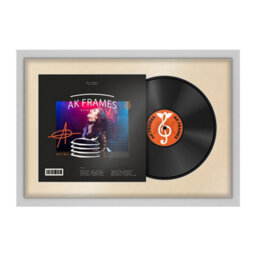 "AK Frames 25X17"" Silver Modern Vinyl Record Frame With Ivory Mount For 12 Inch Lp Cover & Disc - Overlapped Design"