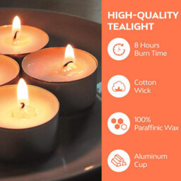 Tea Lights Candles 8 Hour Long Burn Time White Unscented 100 Pack - thumbnail 3