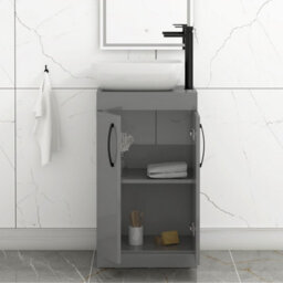 Royal Bathrooms 500mm Floor Standing Vanity Unit 2 Door Indigo Grey Gloss & Countertop Basin - Elva With Matt Black Handle - thumbnail 3