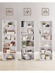 LEDREM Bookcase,,6-Tier Bookshelf,open Storage Shelf, Shelving Unit, White,24 X 60 X 178.5 Cm, For Living Room,,home Office - thumbnail 5