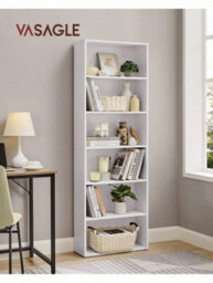 Vasagle Bookcase, 6-Tier Bookshelf,open Storage Shelf, Shelving Unit, White,24 X 60 X 178.5 Cm, For Living Room,home Office