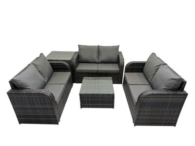 Fimous Rattan Garden Outdoor Furniture Set Love Sofa Square Coffee Table Set With Side Table Dark Grey Mixed - image 1