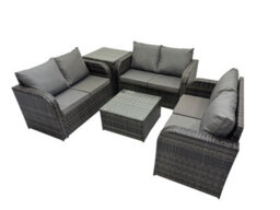 Fimous Rattan Garden Outdoor Furniture Set Love Sofa Square Coffee Table Set With Side Table Dark Grey Mixed - thumbnail 2
