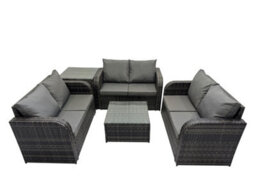 Fimous Rattan Garden Outdoor Furniture Set Love Sofa Square Coffee Table Set With Side Table Dark Grey Mixed - thumbnail 1