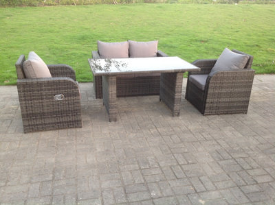 Fimous Rattan Garden Furniture Set Adjustable Chair Double Love Seat 2 Seater Sofa Oblong Rectangular Black Glass Dining Table - image 1