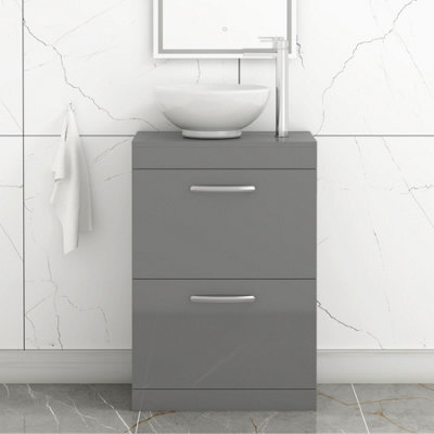 Royal Bathrooms 600mm Floor Standing Vanity Unit 2 Drawer Indigo Grey Gloss & Countertop Basin - Breeze - image 1