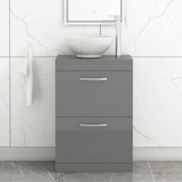 Royal Bathrooms 600mm Floor Standing Vanity Unit 2 Drawer Indigo Grey Gloss & Countertop Basin - Breeze - thumbnail 1