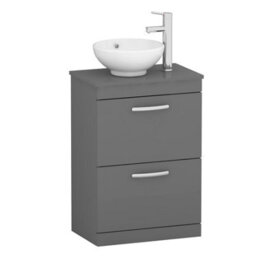 Royal Bathrooms 600mm Floor Standing Vanity Unit 2 Drawer Indigo Grey Gloss & Countertop Basin - Breeze - thumbnail 3