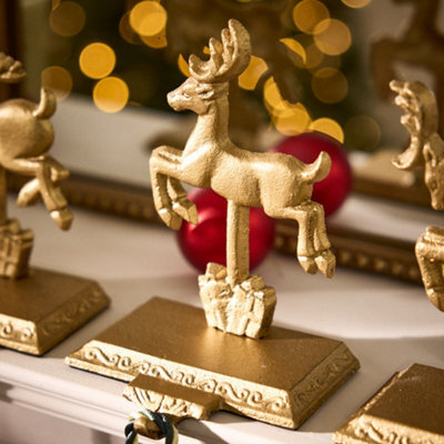 Dibor Prancing Reindeer Gold Decorative Stocking Hook Fireplace Stocking Holder Christmas Stocking Holder - image 1