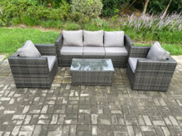 Fimous 5 Seater Outdoor Lounge Sofa Set Wicker Pe Rattan Garden Furniture Set With Armchair Oblong Coffee Table Dark Grey Mixed - thumbnail 2