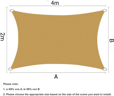 Beige 2X4M Rectangular Shade Sail Waterproof Uv Resistant - image 1