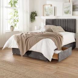 Aspire Grant Divan, Linen Fabric, Strutted Headboard, 2 Drawers, Slate, Double - thumbnail 2