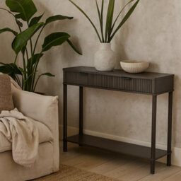 Wyld Haus Sagevale 2-Drawer Ribbed Console Table With Bottom Shelf, Brown - thumbnail 1
